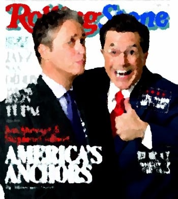 John Stewart and Stephen Colbert Oil Painting